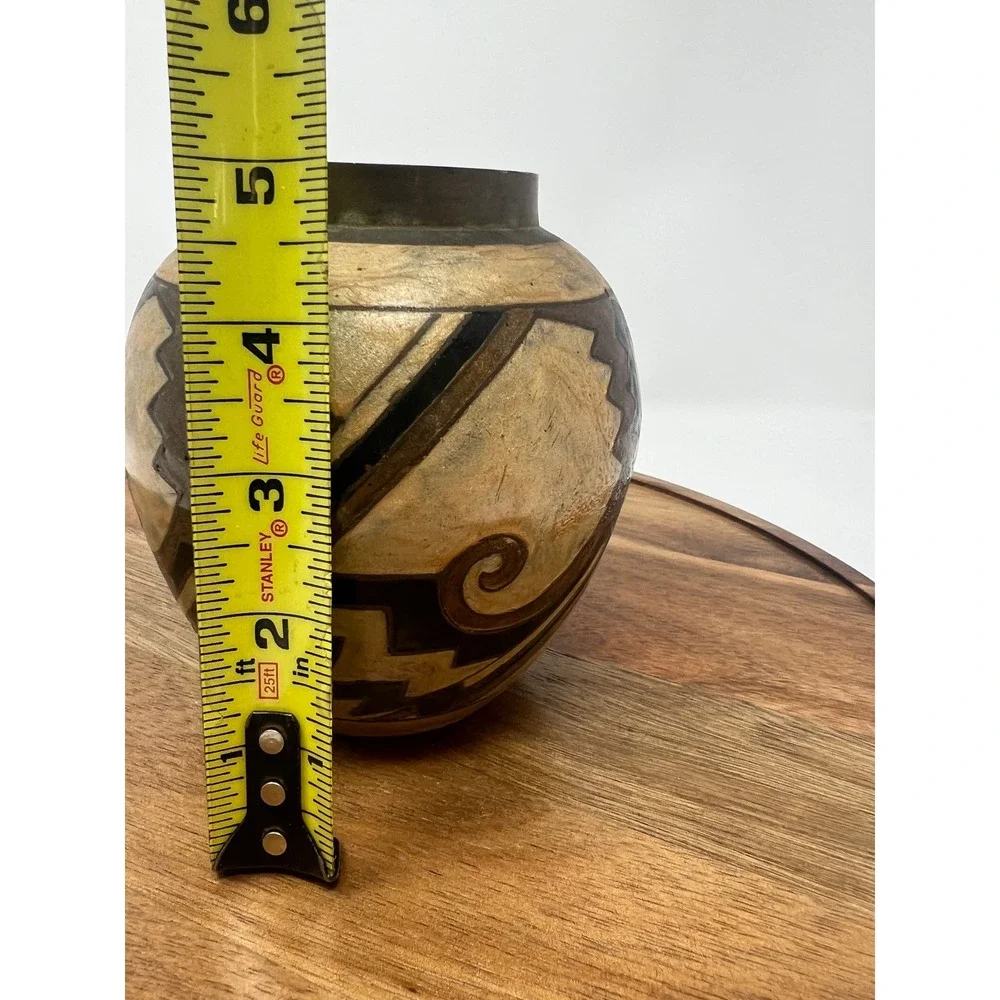 Vintage Decorative Vase Southwestern Geometric Design Brass